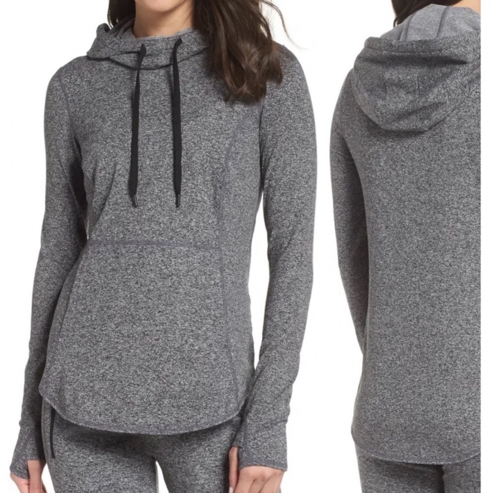 Zella Taryn Hoodie Women Small Gray Space Dye Funnel Neck‎ Thumbhole Pullover